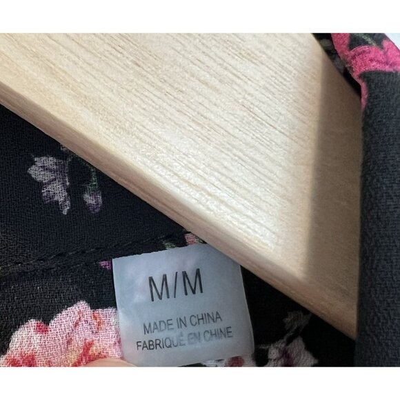 Elie Tahari Womens Floral Top Blouse Size Medium Button Long Sleeves Black Pink - Picture 7 of 10